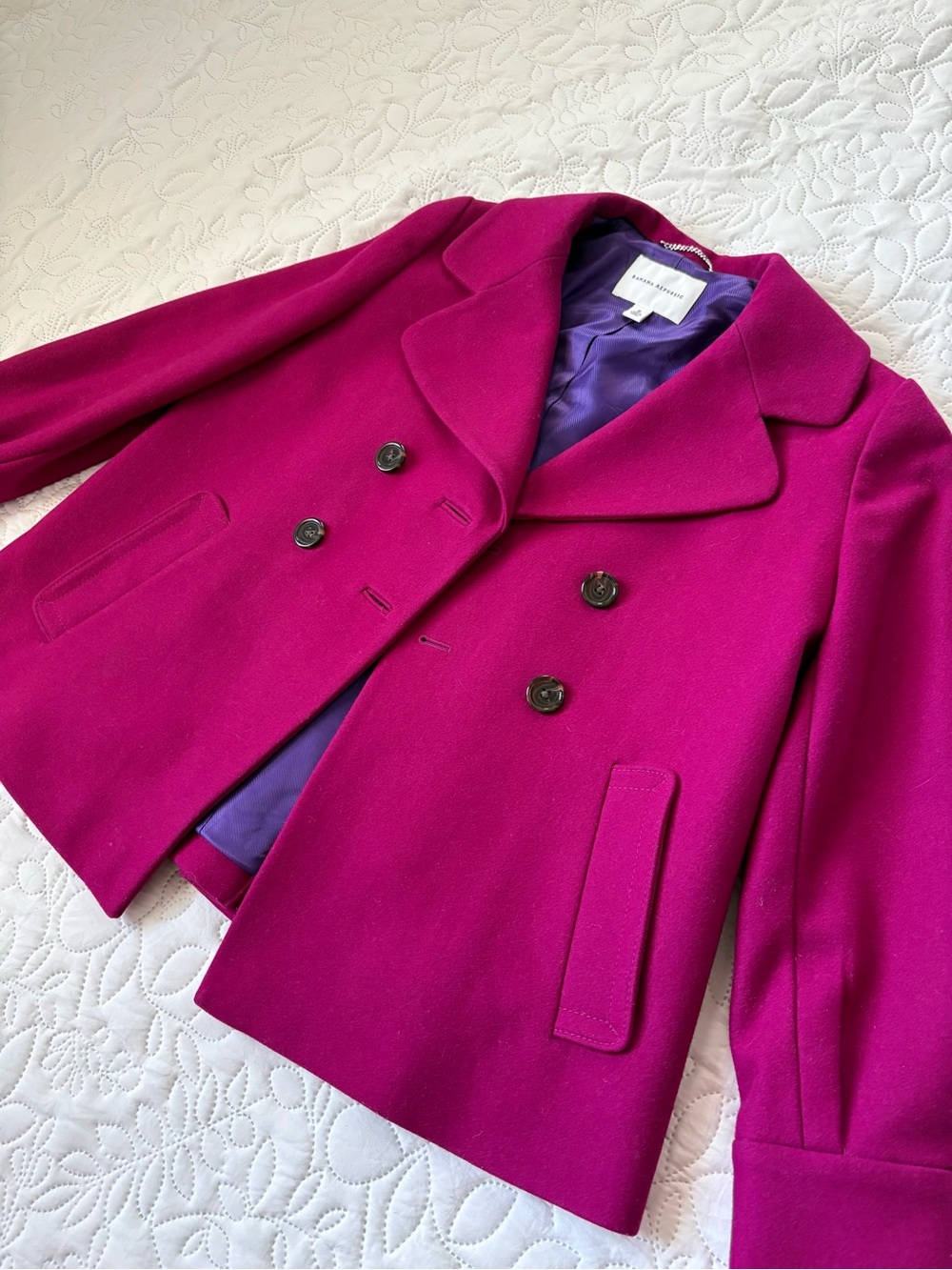 Banana Republic 88% Wool Peacoat Jacket Magenta Pink Double Breasted M